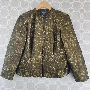 Carmen Marc Valvo Wool Blend Floral Pattern Textured Button Blazer Women's  14